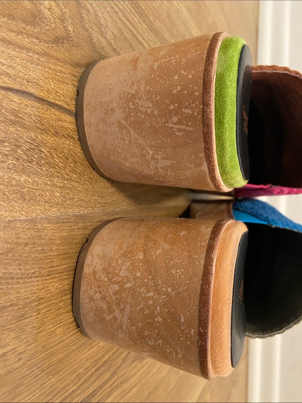 Charlotte Stone Two-Tone Woven Suede Slip-On Mules in Blue, Pink, Olive & Rust - Picture 5 of 5